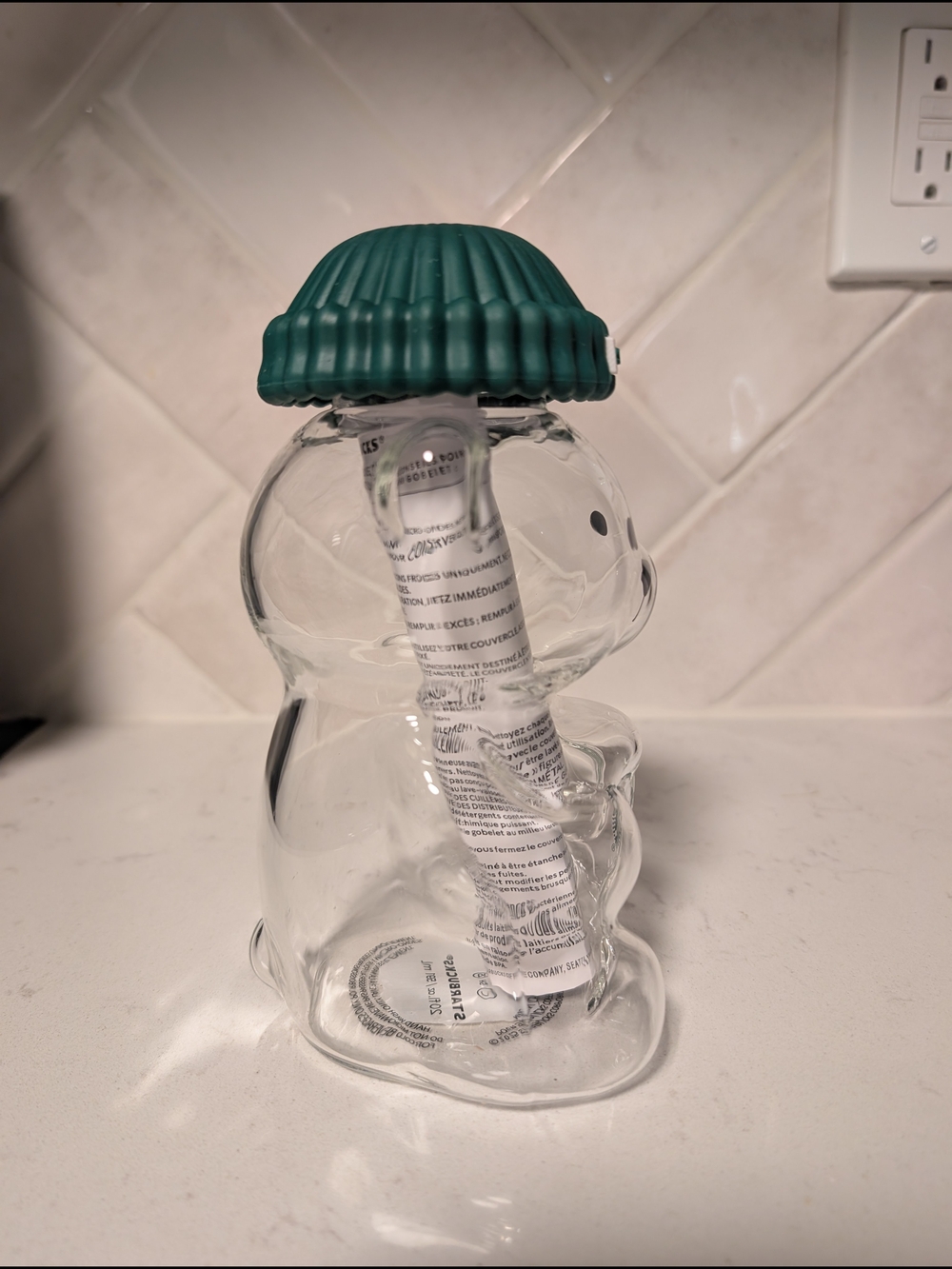 Starbucks Teddy Bear Bearista Barista Green Hat Glass Cold Cup 20oz USA Limited - Picture 6 of 8